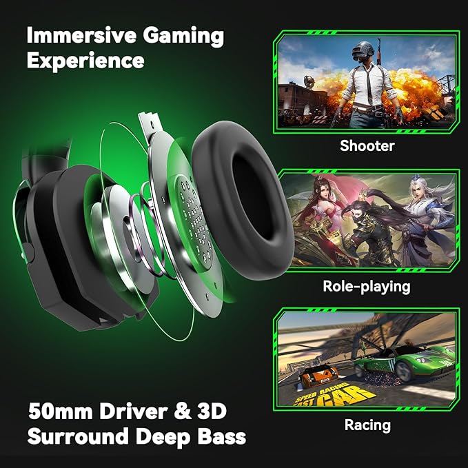 A88 Gaming Headset with Microphone, Stereo Wired Noise Cancelling Over-Ear Headphones with Mic for Pc, Ps5, Xbox One Series X/s, Ps4, Computer, Laptop, Mac, Nintendo, Gamer (Green)