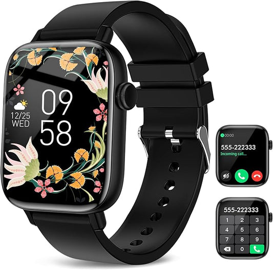 Smart Watch for Android iPhone-Call Receive/Dial/Read Message/AI Control-1.9" HD Screen-IP67 Waterproof Fitness Smartwatch-Blood Pressure/Heart Rate/SpO2/Sleep Monitor（Stone Black）