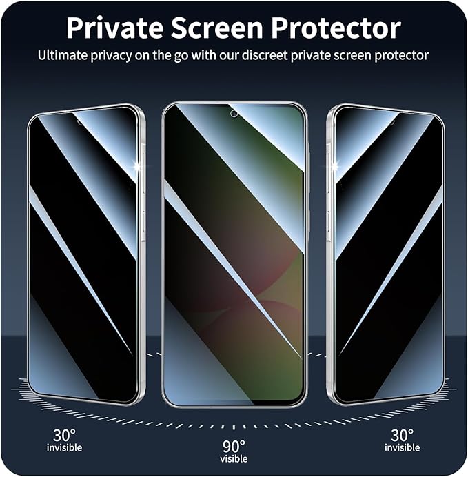 3*Privacy Screen Protector for Samsung Galaxy S24 FE/A56 with a Installation Alignment Aid, Anti-Spy Tempered Glass Film, Dark Private Black Protection, [Shatterproof][ Shockproof][Scratchproof]