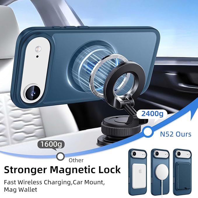 Magnetic for iPhone Air Case & iPhone 17 Air Case with Detachable Wallet, Compatible with MagSafe, Military Protective Slim Phone Cover with Card Holder, Deep Blue