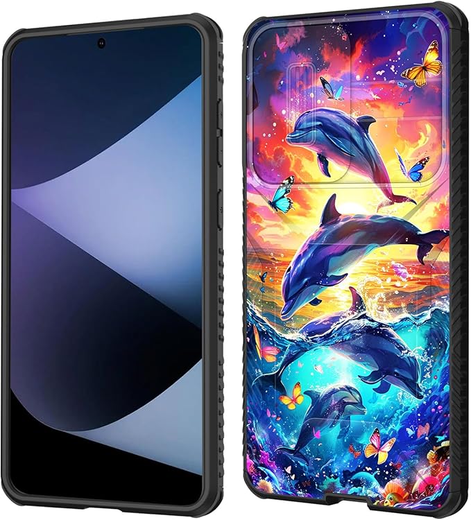 for Galaxy S25 Edge Case Built in Slide Camera Lens Cover,Heavy Duty Shockproof Protection Dual Layer Case for Samsung Galaxy S25 Edge 2025,Dolphins and Butterflies