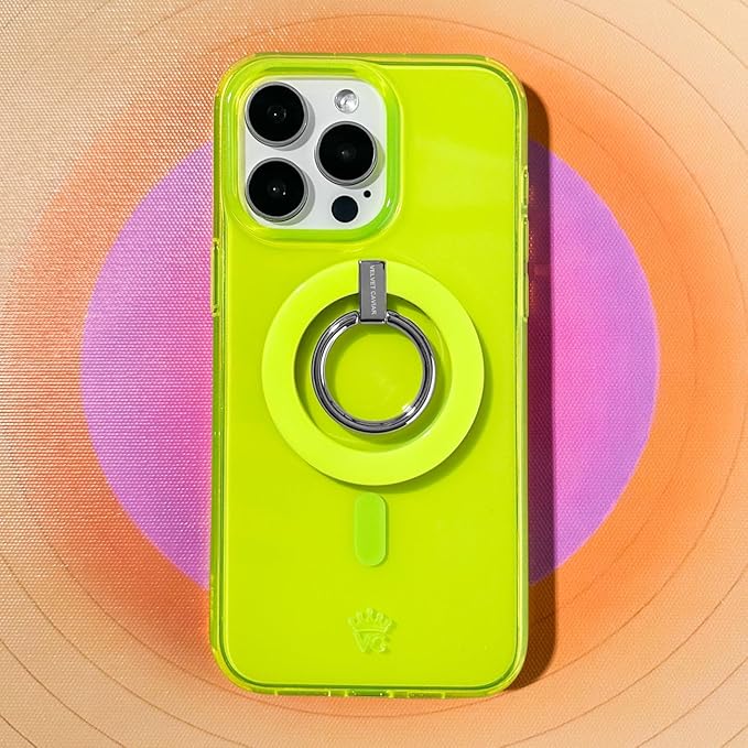 VELVET CAVIAR Compatible with MagSafe Phone Grip - Magnetic Ring Holder with Adjustable Stand - Removable MagSafe Accessories for iPhone 16, 15, 14, 13, 12 (Neon Yellow)
