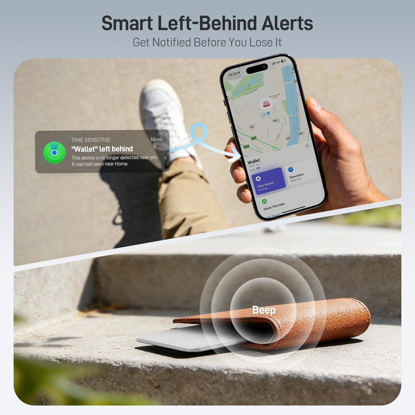 Wallet Tracker Card for Apple Find My, MFi Certified, 6-8 Year Battery & IP67 Water Resistant, NFC & Bluetooth Item Locator for Keys, Bags, Passport, iOS Only, 2 Pack, White