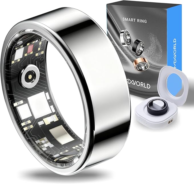 Mworld Smart Ring for Stress & Emotional Tracking, Health Fitness Tracker with Heart Rate Monitor, Sleep Analysis, 10ATM Waterproof, for Men and Women - Steel Material (Silver, 11)