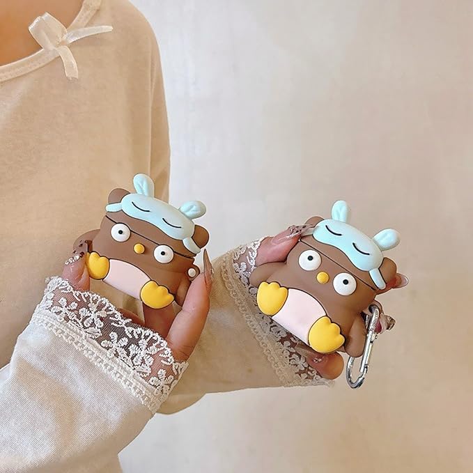 Case Compatible with Airpods 3, 3D Cute Kawaii Owl Design Earbuds Cover, Kids Boys Girls Portable Accessories Soft Silicone Wireless Earphone Shockproof Protector for Gifts Brown