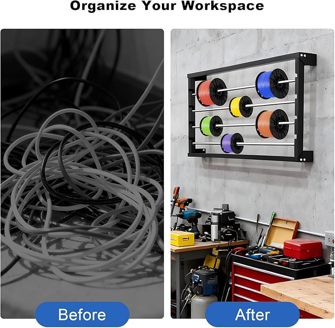 Wire Spool Rack, Heavy Duty Cold-Rolled Steel Cable Dispenser with 4 Adjustable Rods, Wall Mount or Desk Wire Spool Rack Holder for Industrial, Electrical, and Retail Storage and Display