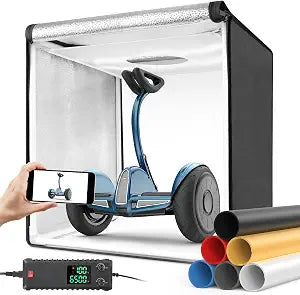Bi-Color LED Photo Light Box 32x32 inch, Dimmable LEDs Product Photography Lighting Tent with High CRI>98, 6 Colors Backdrops for Large Products, Portraits & Tabletop Studio