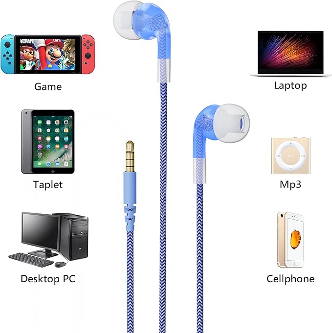 GEEKRIA Kids Wired Earbuds with Mic & Volume Control for School and Online Class, Children's 3.5mm Jack in-Ear Earphone with 85dB Volume Limit for Small Ears, Storage Case Included (Blue)