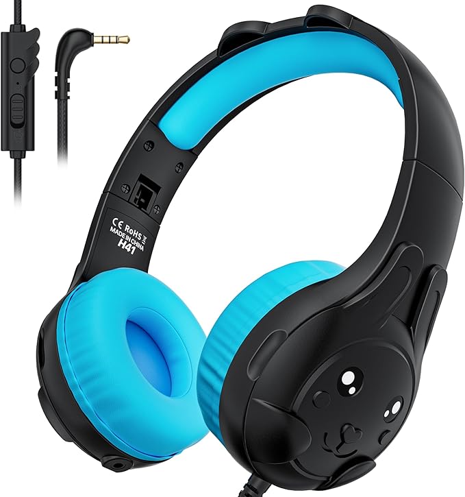 ZIUMIER Kids Headphones, with Microphone, 80/90dB Volume Limiter, Audio Sharing Port, 3.5mm Wired Toddler Headphones for School Travel