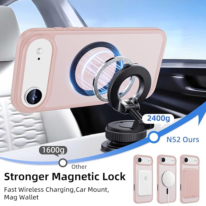 Magnetic for iPhone Air Case & iPhone 17 Air Case with Detachable Wallet, Compatible with MagSafe, Military Protective Slim Phone Cover with Card Holder, Pink