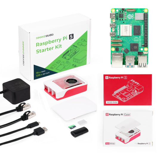 Seeed Studio Raspberry Pi 5 Starter Kit - 16GB RAM, 64GBGB Micro SD Card Pre-Loaded 64-bit OS, Type-C Power Supply, Active Cooling Case for Edge AI, Docker & Pro Workstation
