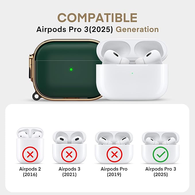 Maxjoy for AirPods Pro 3rd Generation Case with Lock, Cute AirPods Pro 3 Case Lock Protective Hard AirPod Pro 3 Cover for Women Men with Keychain for Airpod Pro 3rd Gen Cover 2025, Green