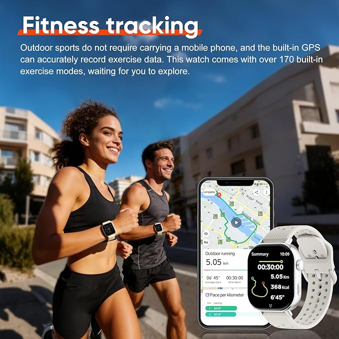 Smart Watch with 2 Bands: Step & Calorie Counter, Heart Rate & Oxygen Sensor, GPS Running, Swimming, Walking, Sports Tracker, Waterproof, Health Monitoring, Music & Call Alert Men Women iOS/Android