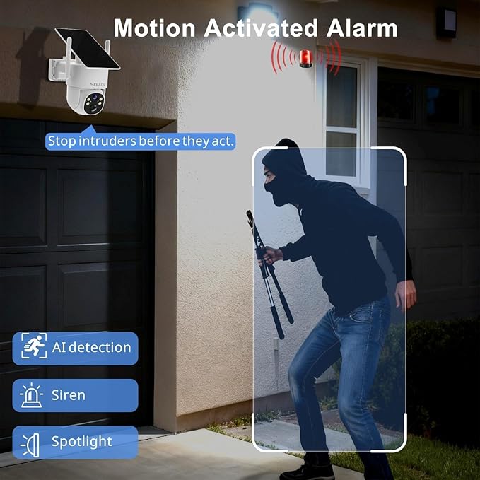 SOIADV 4Pack Solar Security Camera Wireless Outdoor with 360°View, 2K Color Night Vision, PTZ Camera for Home Security, Battery Powered, Two Way Audio, Motion Detection, PIR Alarm, IP65 Weatherproof