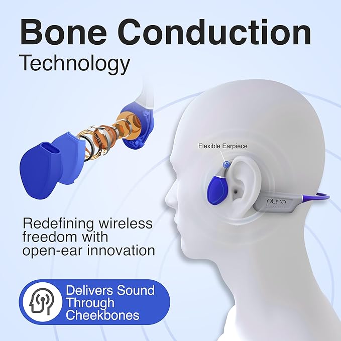 Puro Sound Labs PuroFlex Kids Bone Conduction Headphones – Bluetooth 5.3 Wireless, Volume Limited with Built-in Mic, Ideal for School, Running & Sports, IPX5 Waterproof Kids Open Ear Headphones, Blue