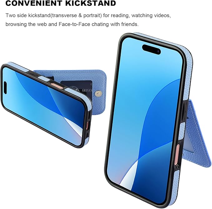 KIHUWEY Compatible with iPhone 16 Case Wallet with Credit Card Holder, Flip Premium Leather Magnetic Clasp Kickstand Heavy Duty Protective Cover for iPhone 16 6.1 Inch (Lichee Light Blue)