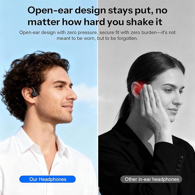 Bone Conduction Headphones 2026 New Model Bluetooth 6.0 Open-Ear Design 10-Hour Battery Life IPX5 Waterproof Sports Headphones with Microphone Ideal for Running, Cycling, Gym Use (Black)