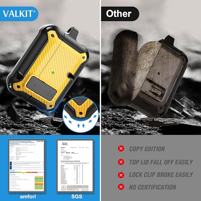 Valkit Compatible Airpods Pro Case with Lock Clip, Carbon Fiber Texture Air Pod Pro Case Cover with Keychain for Men Women Cool AirPod Pro Shockproof Protective Case for AirPods Pro 2019, Black/Yellow