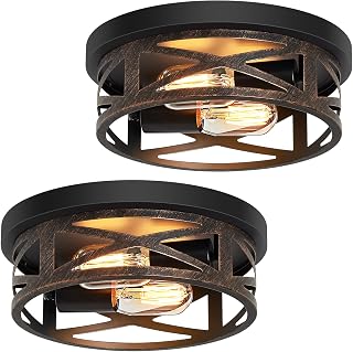ZHU YAN 2 Pack Flush Mount Ceiling Light,Farmhouse Hallway Lighting Fixtures,Industrial Light Fixtures Ceiling Mount for Kitchen,Entryway,Bedroom,E26 Base - Image 1