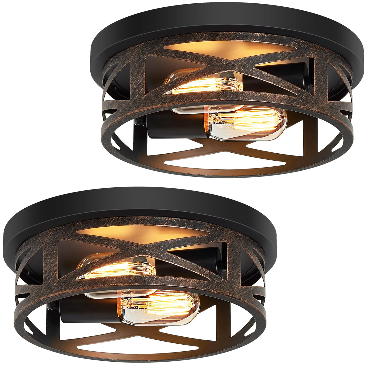 ZHU YAN 2 Pack Flush Mount Ceiling Light,Farmhouse Hallway Lighting Fixtures,Industrial Light Fixtures Ceiling Mount for Kitchen,Entryway,Bedroom,E26 Base