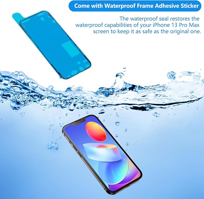 for iPhone 13 Pro Max Screen Replacement 6.7 Inch, 3D Touch LCD Display for A2484, A2641, A2644, A2645, A2643, with Repair Tools Kit+Waterproof Frame Adhesive Sticker+Screen Tempered Protector