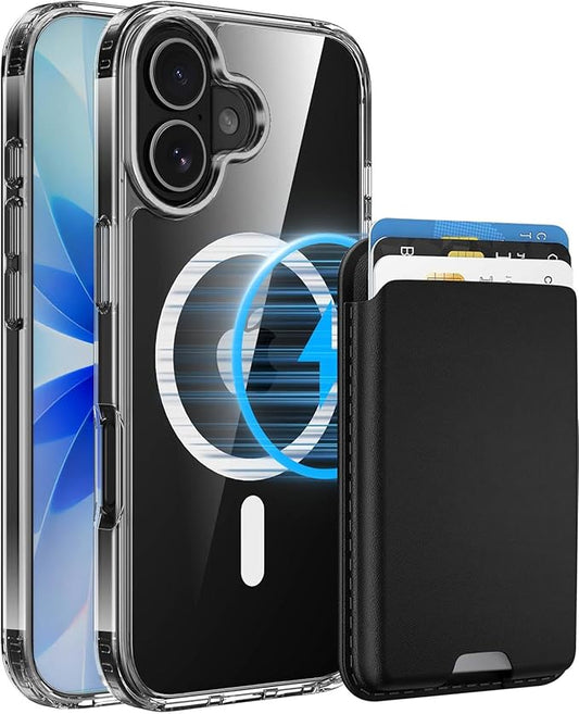 Magnetic for iPhone 17 Clear Case with Black Detachable Wallet, Compatible with MagSafe, Credit Card Holder with Slim Shockproof Protective Phone Cover