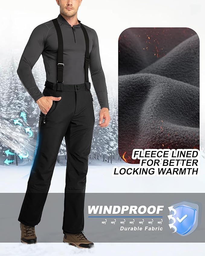 33,000ft Insulated Bibs for Men Snow Ski Pants Overalls Winter Waterproof Windproof Snowboard