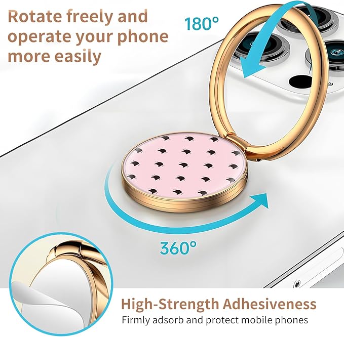Cell Phone Ring Holder, Cute Metal Phone Grip Stand Finger Ring Kickstand, Flexible 360°Rotation Phone Tablet Case Accessories Compatible with Most Phones Pink Small Cats