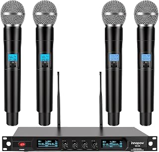 innopow 4-Channel Wireless Microphone System, Quad UHF Metal Cordless Mic, 4 Handheld Mics, Long Distance150-200Ft, Fixed Frequency, 16 Hours Use for Karaoke Singing, Church - Image 1