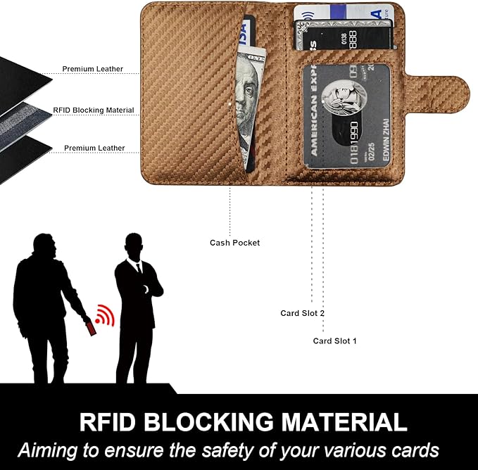 Bocasal for MagSafe Wallet Magnetic Card Holder, RFID Blocking Leather Card Slots for iPhone 17/16/15/14/13/12 Pro/Max/Plus/Air, Adjustable Kickstand Flip Mag Safe Wallet (Carbon Filber Brown)