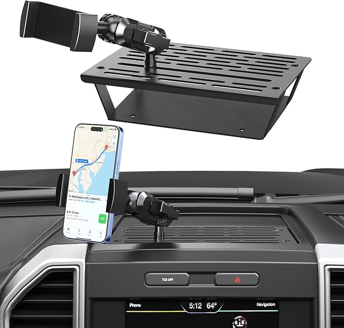 No Punching Required Dash Phone Holder, Compatible with 2015-2020 F150 2017-2022 F250 F350, Metal Cellphone Mounting Bracket Stand for Most CellPhones (Clip Type)