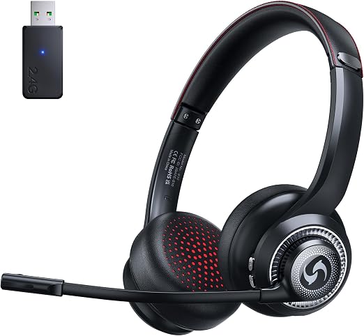 Wireless Headset with Mic for Work, Dual-Mode Headphones 50H Talk