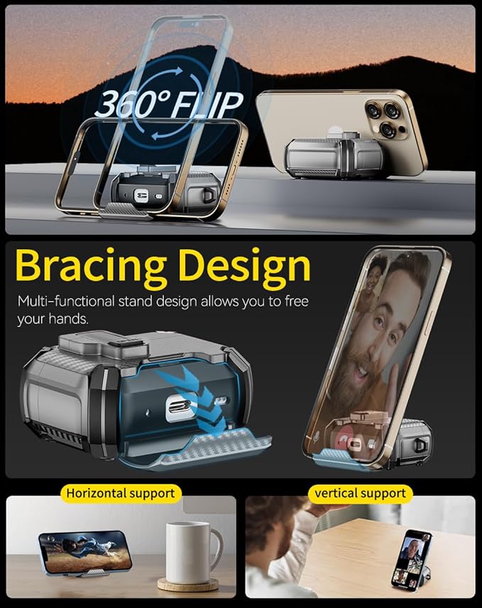 Compatible with AirPods 4 Case,Magnetic Automatic Lock with Phone Stand & Cleaning Kit,Compatible with Magsafe,Carbon Fiber Texture Cover -Gray