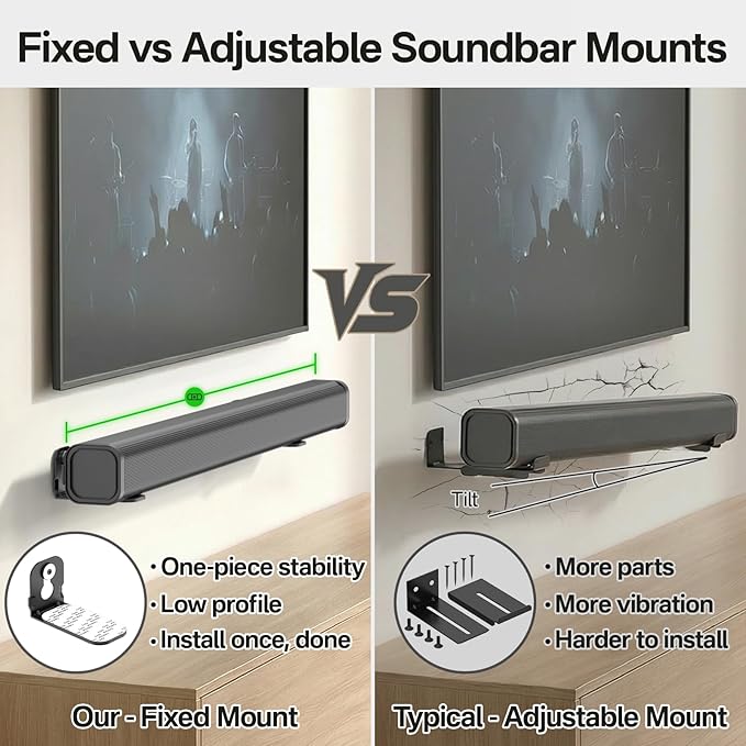 notiela 2 Pack Universal Soundbar Mount Shelf Sound Bar Mounts for Samsung, Sony, LG, Vizio, Bose, Onn and More Soundbar Wall Mount - Sound Bar Mount Under TV