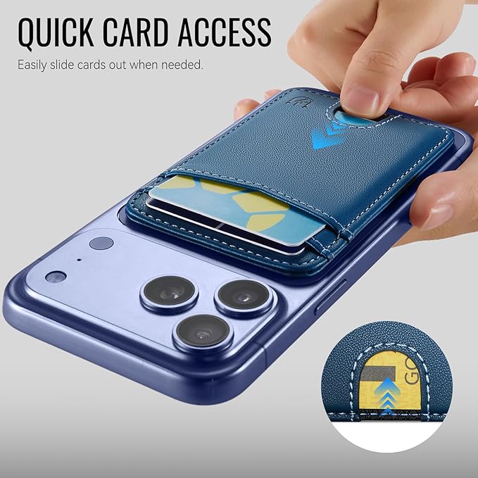 for Magsafe Wallet Magnetic Card Holder RFID Blocking, Strong Magnet Slim Wallet Stick on Phones and Cases for iPhone 17/16/15/14/13/12/ Pro/Max/Plus, Blue