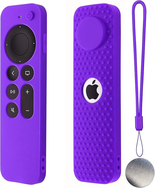 Hi Color Silicone Remote Case for Apple TV 4K 2nd Gen 2021 Siri Remote Anti-Slip Durable Silicone Cover Magnetic Protective Sleeve Shockproof Remote Case (Purple)