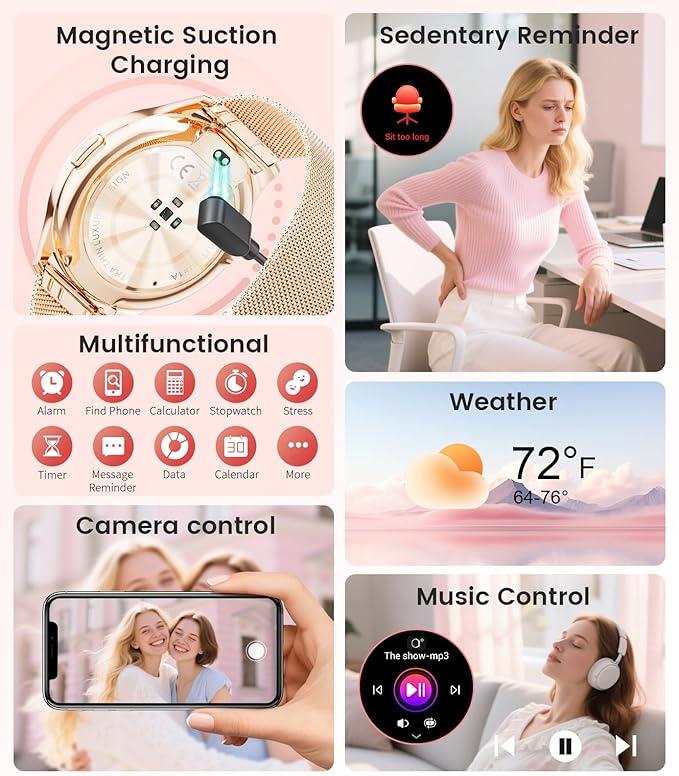 LIGE Smart Watch for Women, 1.43" AMOLED Screen Smartwatch with Answer/Make Call for iPhone/Android/Samsung, Fitness Tracker with 120+ Sport Modes, Sleep/Health Monitor, IP68 Waterproof, 2 Bands,Gold