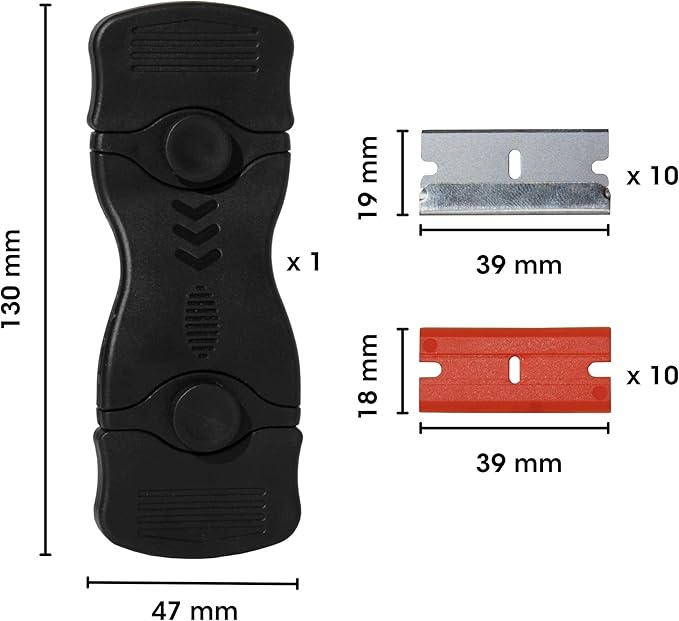 Mighty Melt Multi-Surface Plastic Scraper Tool - Non-Scratch - for Removing Burnt Food, Tough Stains & Stickers from Glass, Ovens, & More - Adhesive Remover - 10 Metal & 10 Plastic Blades