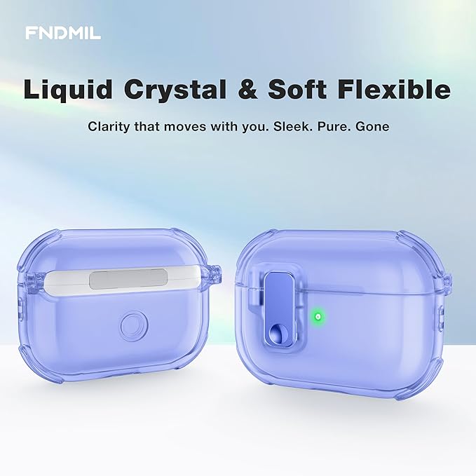 Case for AirPods Pro Case Cover with [Lock Safety & Pop Up][Military Shockproof] Anti-Yellow Transparent Soft TPU Wireless Charging for AirPods Pro Generation Case with Keychain,Clear Blue
