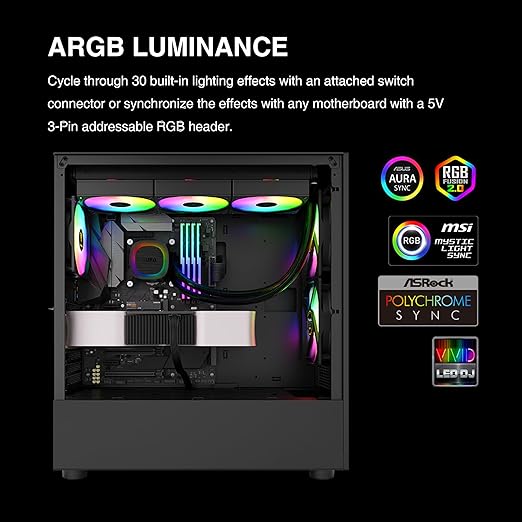 GAMDIAS Aura GLV2 360mm AIO Liquid CPU Cooler, Rotatable Performance 10-Pole Pump, 3 x 120mm Daisy-Chained Hidden Cable Fans, Low-Noise PWM & ARGB Sync Ready, Intel LGA 1851/1700；AMD AM5/AM4, Black