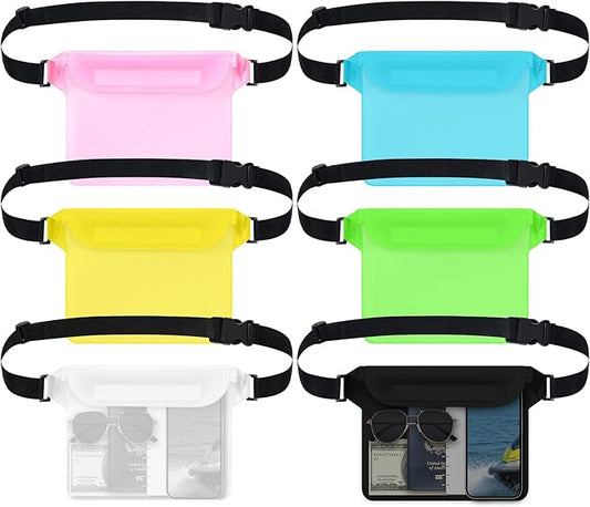 Tallew 6 Pcs Waterproof Pouch with Waist Strap Waterproof Fanny Pack Dry Bag for Phone Wallet Reusable Lightweight Belt Pouch for Beach Swimming Kayaking Boating Travel Water Activity(Multicolor)