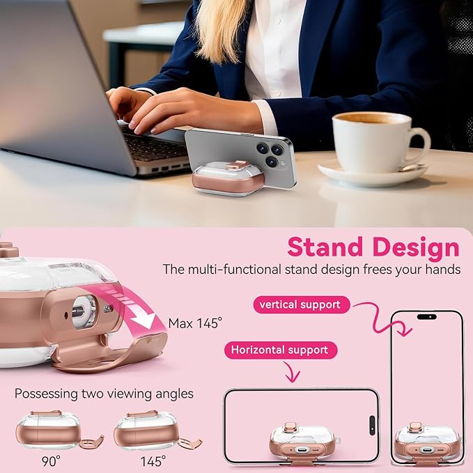 for Airpods Pro 3 Case 2025, Anti-Yellowing Clear Case for Airpods Pro 3 with Secure Lock & Phone Stand, Soft TPU Drop Protection Cover with Cleaning Kit (Rose Gold)