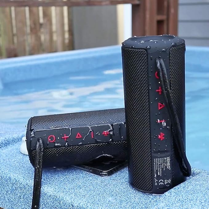 X21 Dual Portable Bluetooth Speakers Waterproof Outdoor Wireless Stereo Pairing with FM Radio, Micro SD Card, IPX6, Aux Jack 30W for Home, Office, Party and Travel (Pack 2 Black)