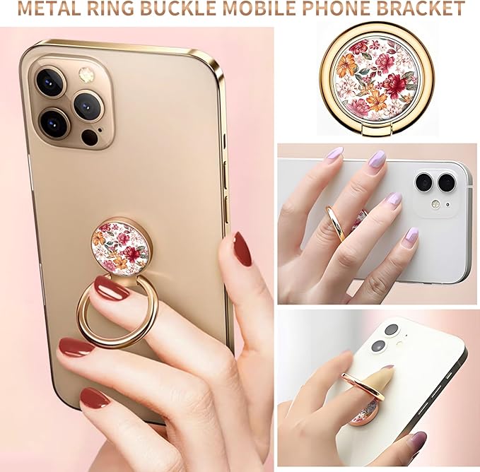 Cell Phone Ring Holder, Cute Metal Phone Grip Stand Finger Ring Kickstand, Flexible 360°Rotation Phone Tablet Case Accessories Compatible with Most Phones Luxury Red Flowers