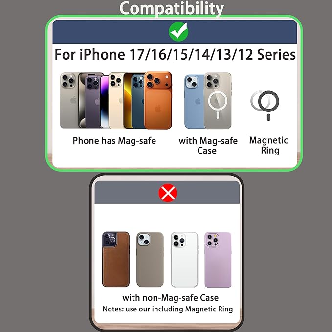Magnetic Phone Grip Holder for Magsafe Phone Grip iPhones with Magnetic Phone Ring Kickstand,360 Adjustable Phone Holder for Hand and Phone Ring Holder Grip for Videos, Travel, Work,Black