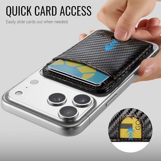 for Magsafe Wallet Magnetic Card Holder RFID Blocking, Strong Magnet Slim Wallet Stick on Phones and Cases for iPhone 17/16/15/14/13/12/ Pro/Max/Plus, Carbon Black
