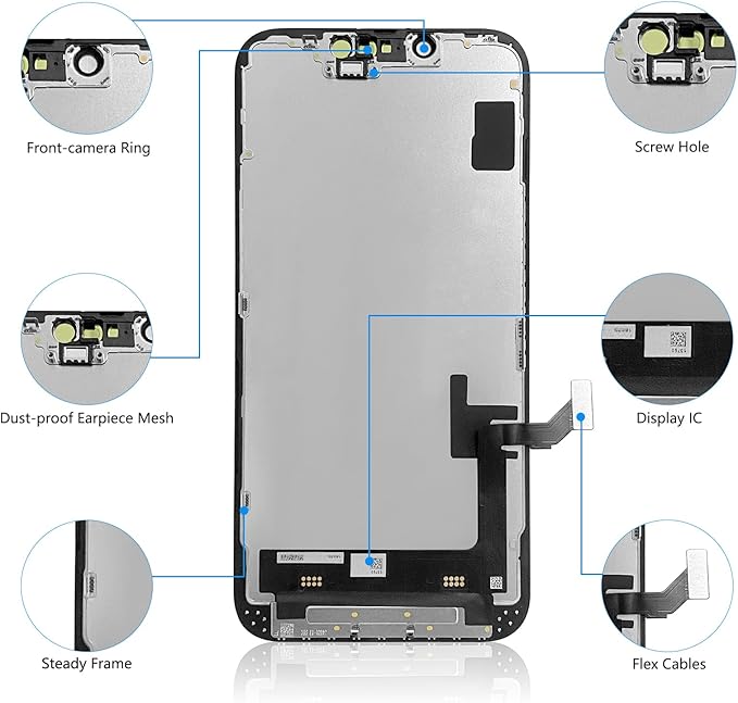 for iPhone 14 Screen Replacement Black, LCD Touch Digitizer Complete Display for A1864,A1897,A1898,with Waterproof Seal+Tempered Glass+Repair Tools