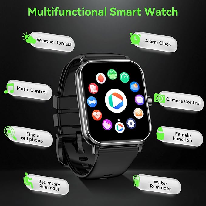 Smart Watch, 1.85" HD Fitness Tracker with Bluetooth Calls, 5 ATM Waterproof, 24/7 Heart Rate/Sleep Monitor, Pedometer, Calories, 130+ Sport Modes, Smartwatch for iOS Android (Black)