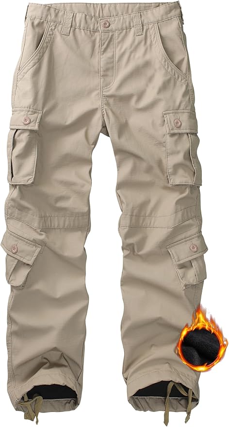 KOCTHOMY Men’s Fleece Lined Hiking Pants,Winter Outdoor Thermal Casual Work Cargo Pants with Multi Pockets, No Belt.