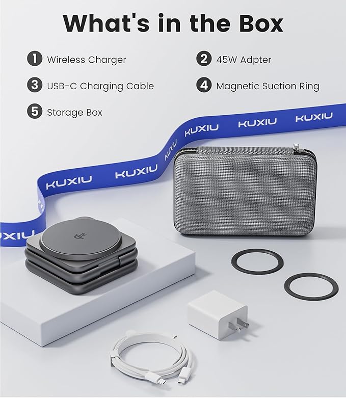 KU XIU Qi2 Certified 3 in 1 Charging Station for Samsung, Aluminum Alloy Foldable 15W Wireless Charger for Galaxy S26 S25 Series Z Flod 7, Fast Charger for Galaxy Watch Ultra, for Galaxy Buds
